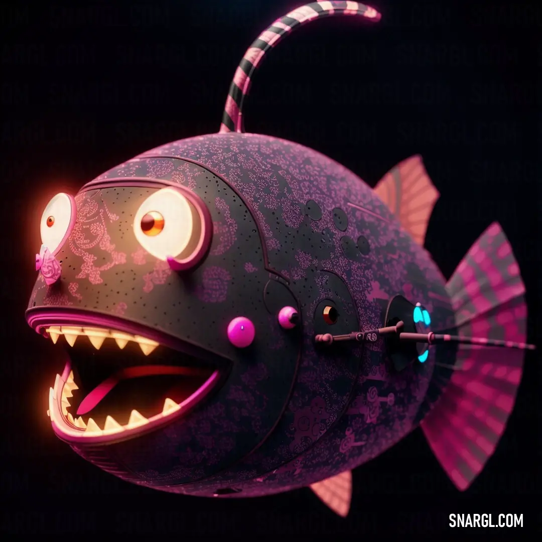 Purple fish with big eyes and a mouth with a long tongue and a long tongue