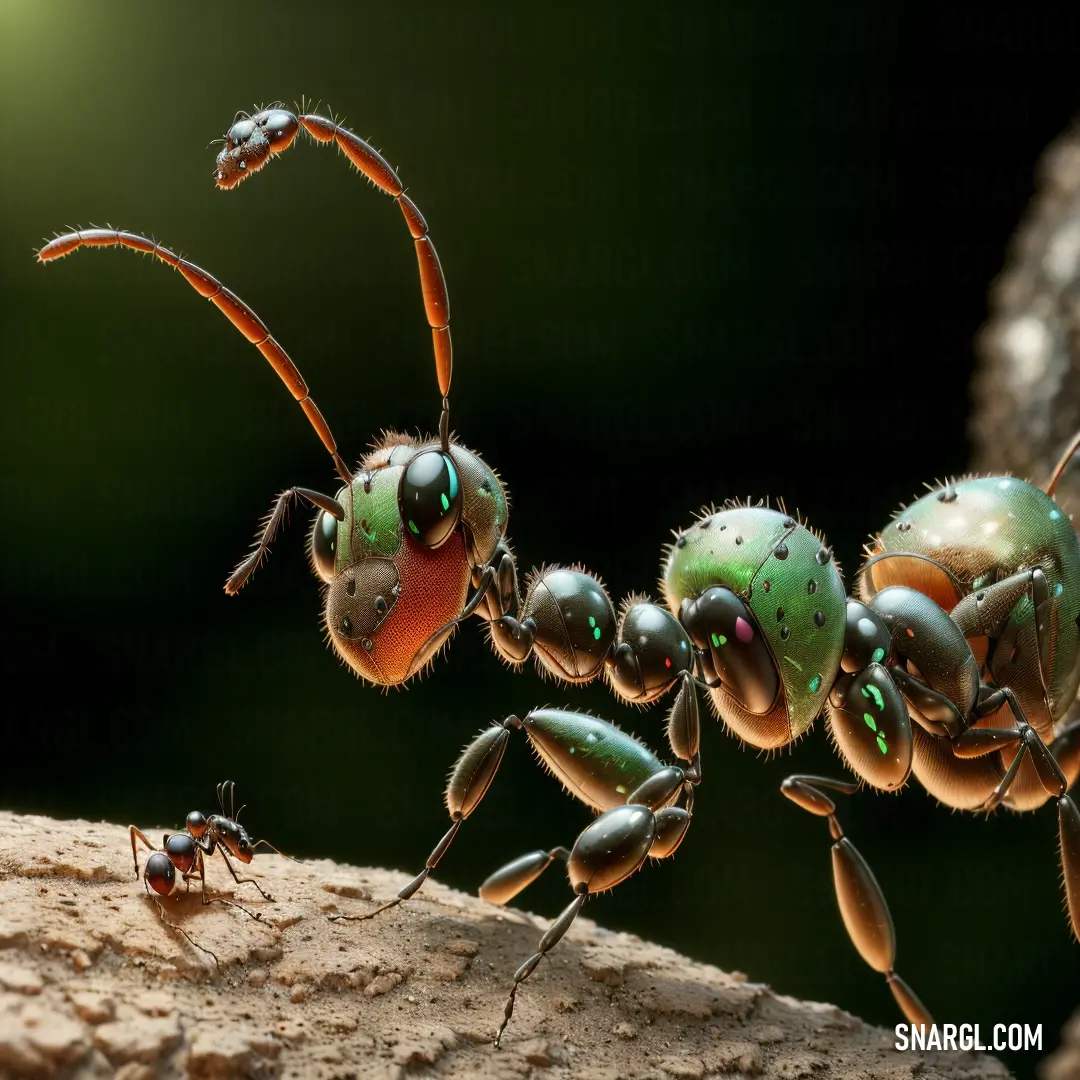 Group of ants are standing on a rock together