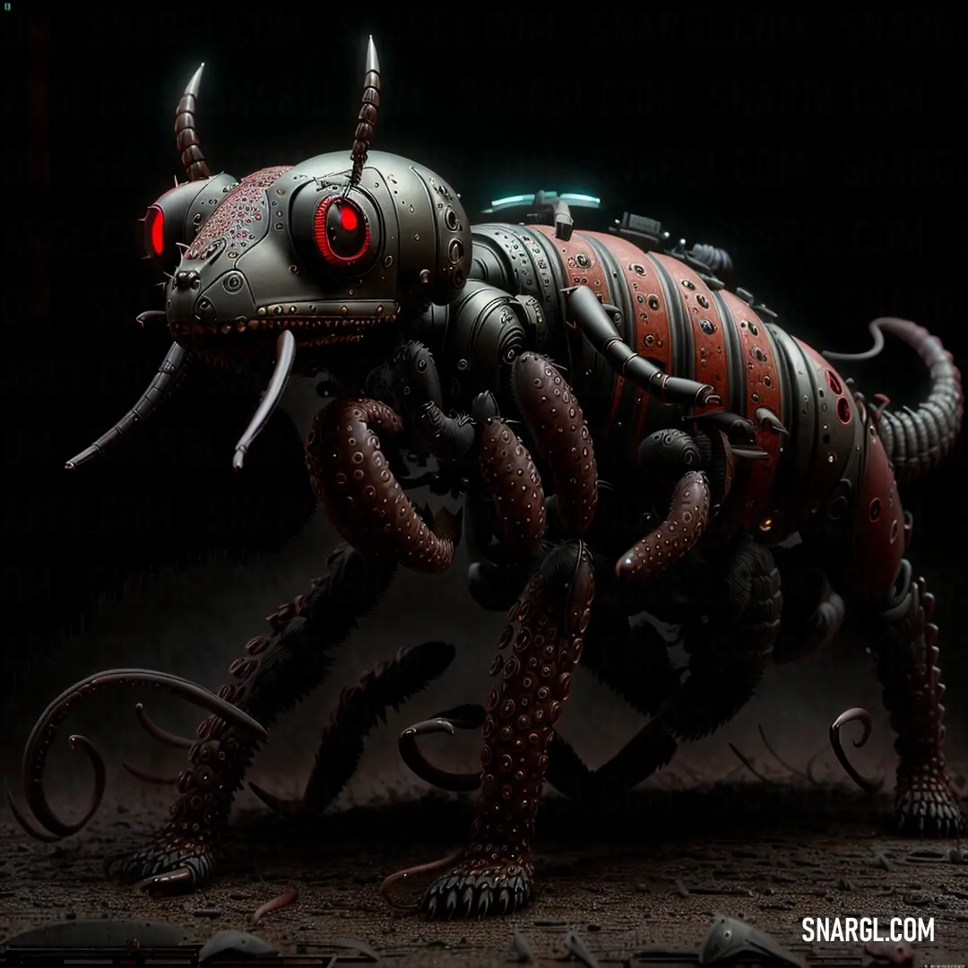Strange looking creature with red eyes and horns on it's head and legs