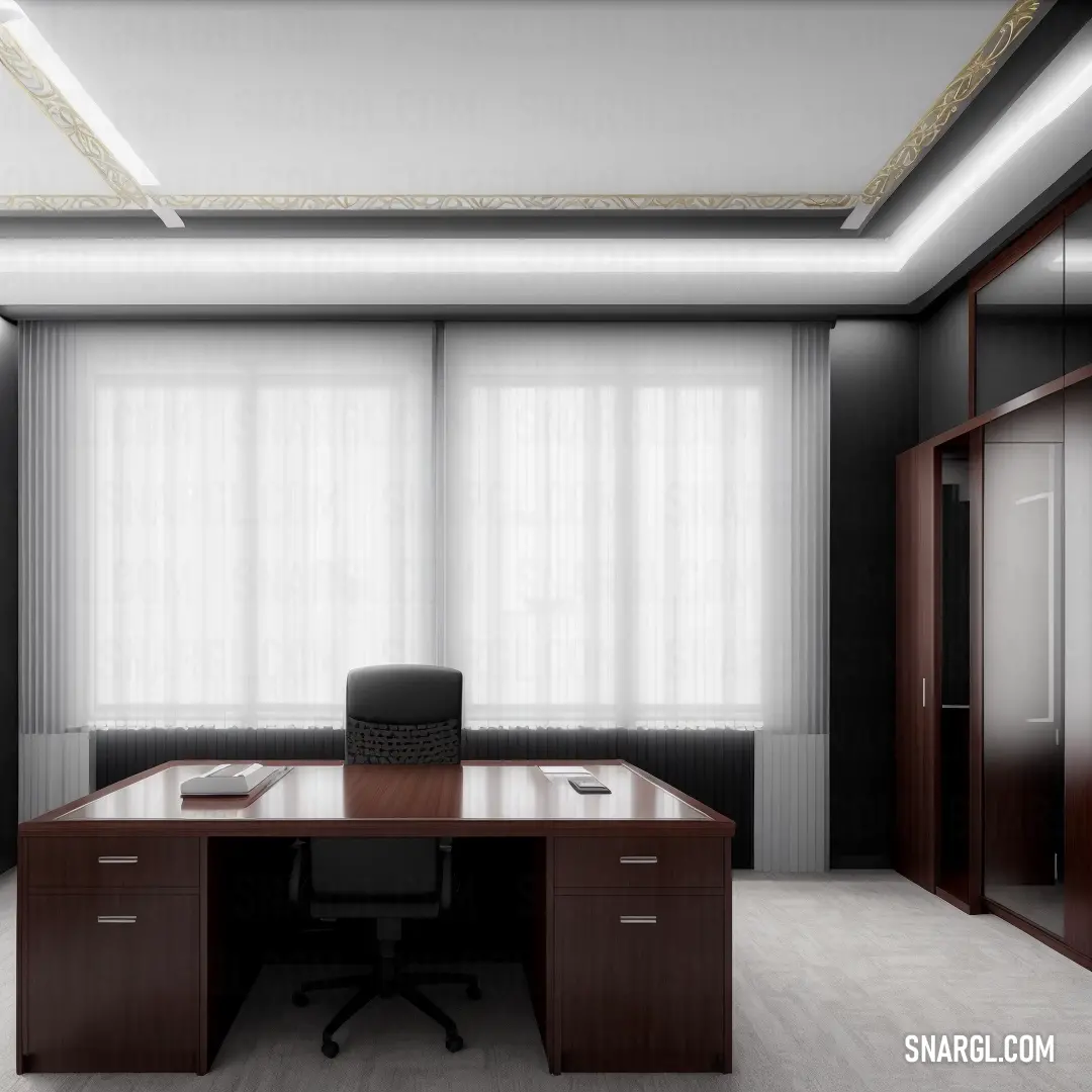 Large office with a desk and a chair in it