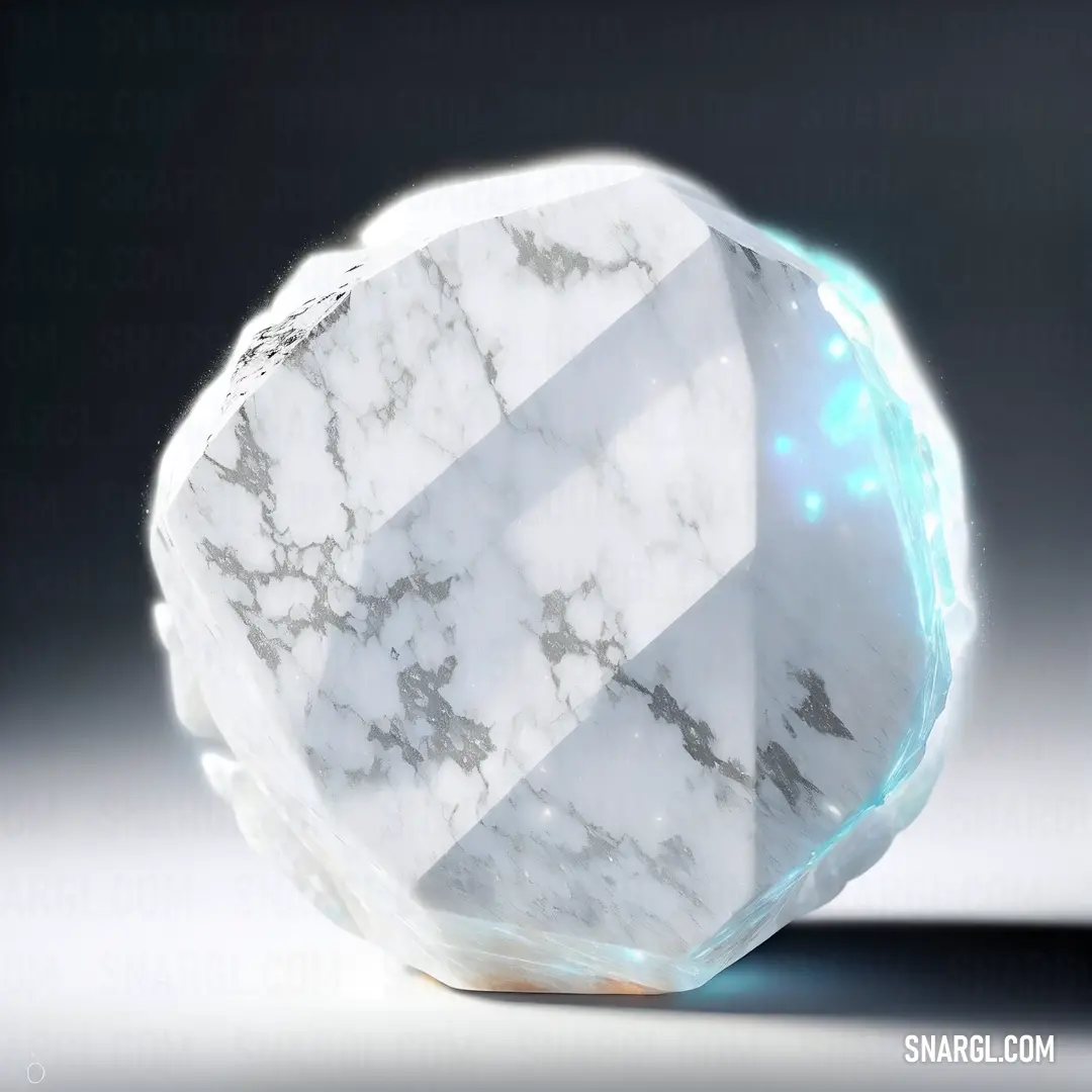 White marble object with a blue light coming from it's center and a black background behind it