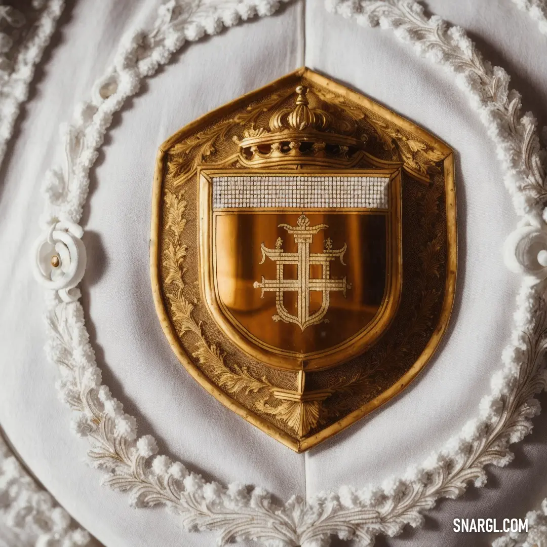 Gold and white shield with a cross on it's side and a crown on top of it