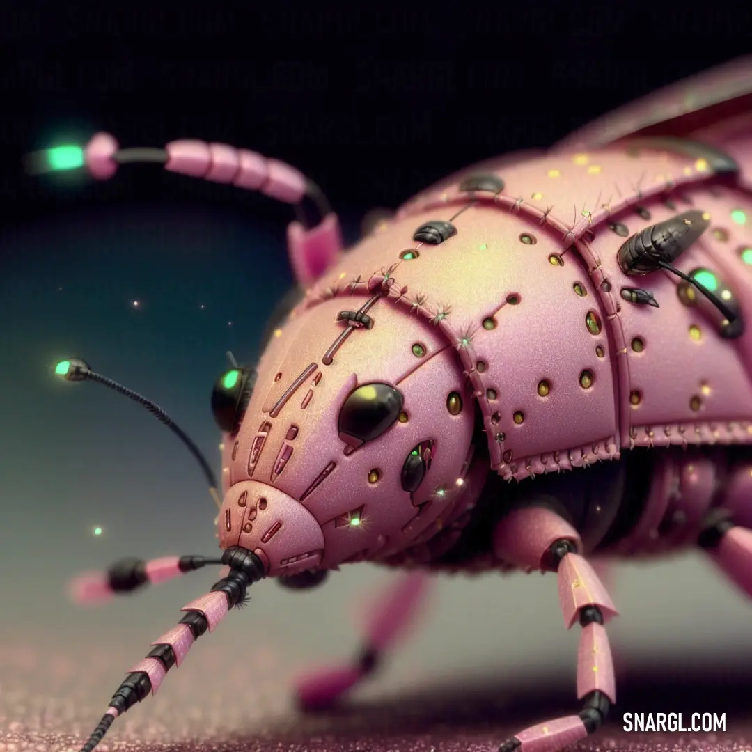 Pink bug with green lights on its back legs