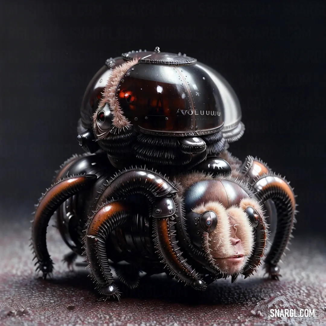 Small toy spider with a helmet on it's head and legs