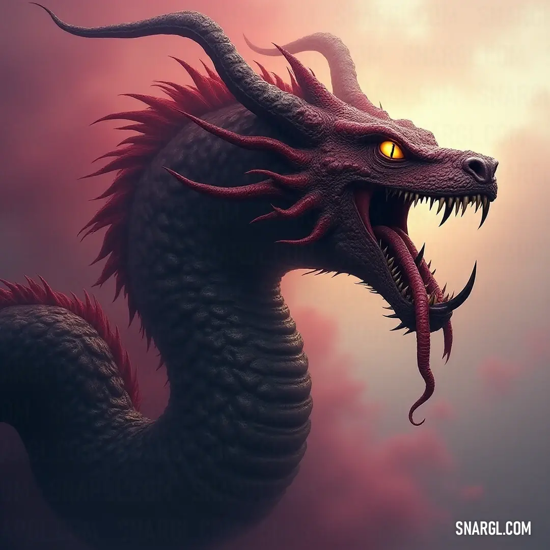 In a stormy sky filled with swirling clouds, the figure of Apophis emerges, its haunting yellow eyes and vivid red tail casting an intimidating silhouette, symbolizing chaos and destruction.