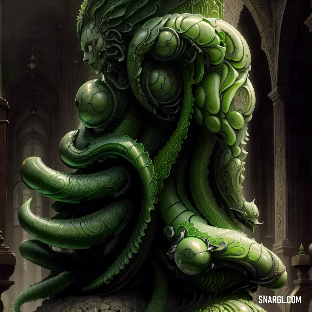 Green creature with a large head and a large body of hair
