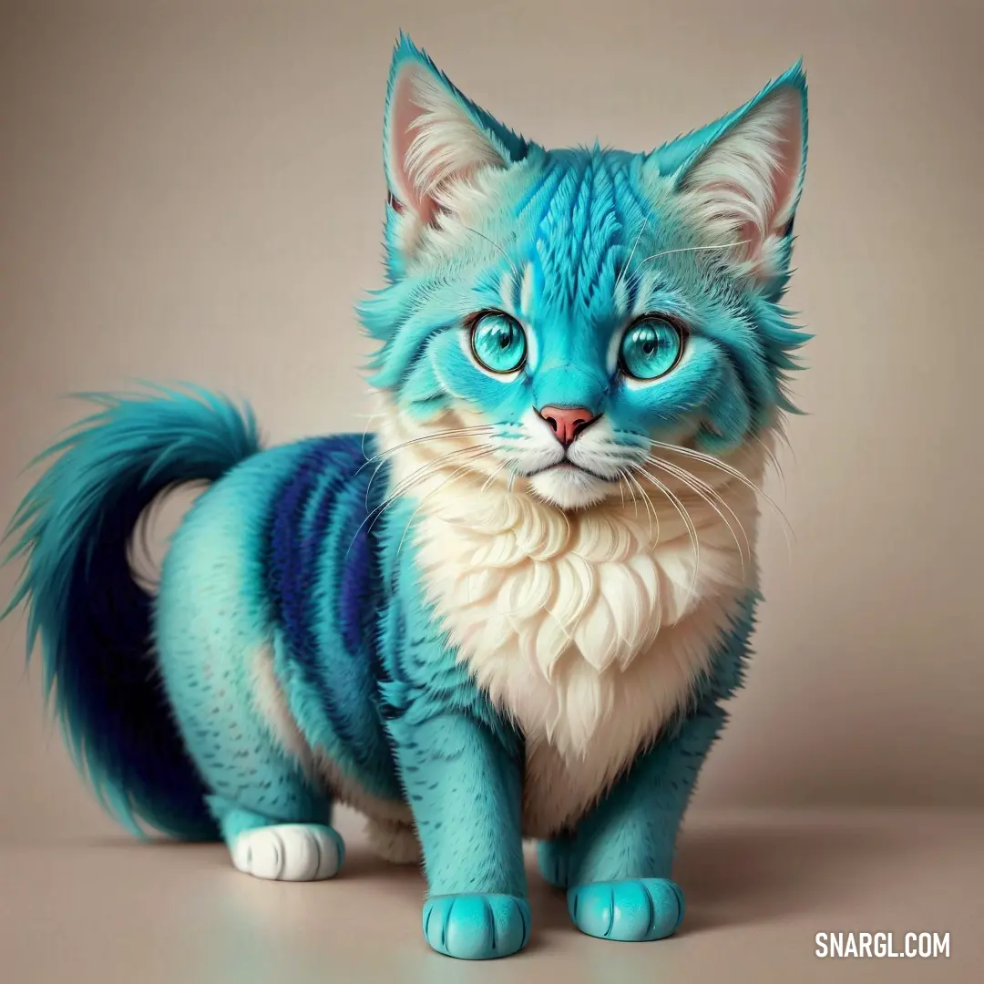 Blue and white cat with blue eyes and a white tail