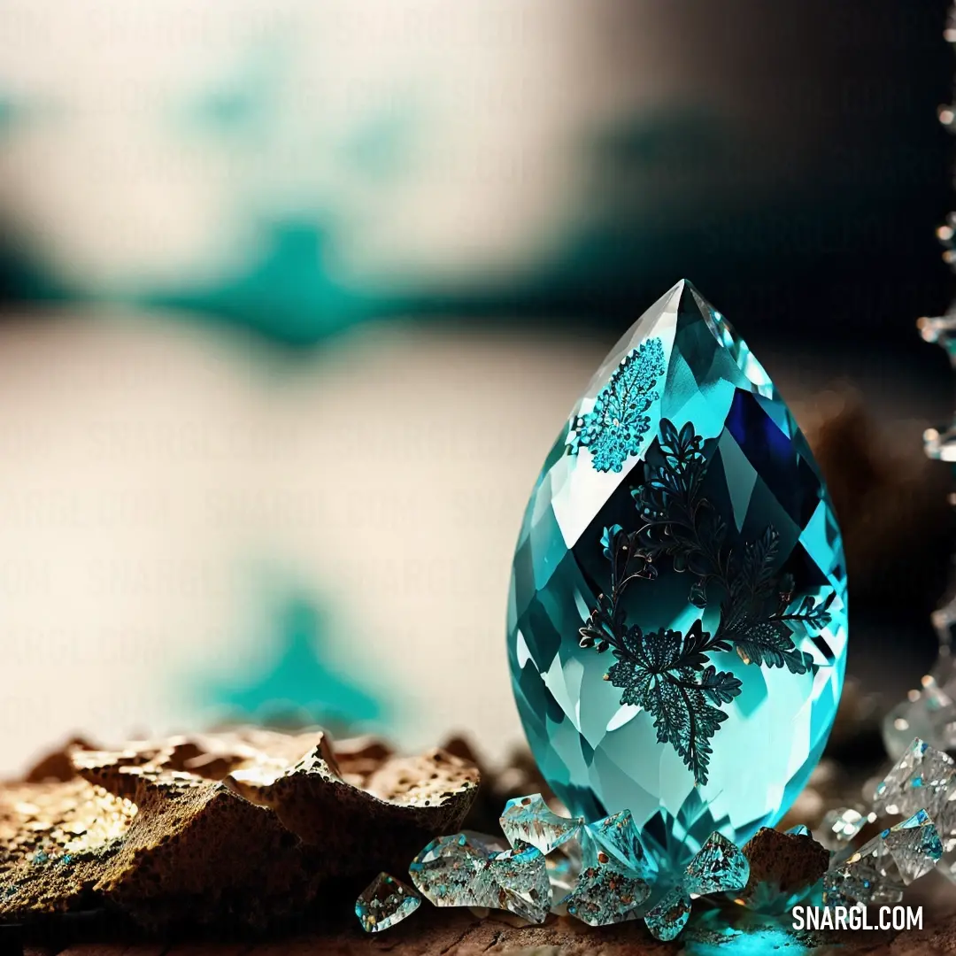 Blue diamond on top of a rock next to a chain of chains