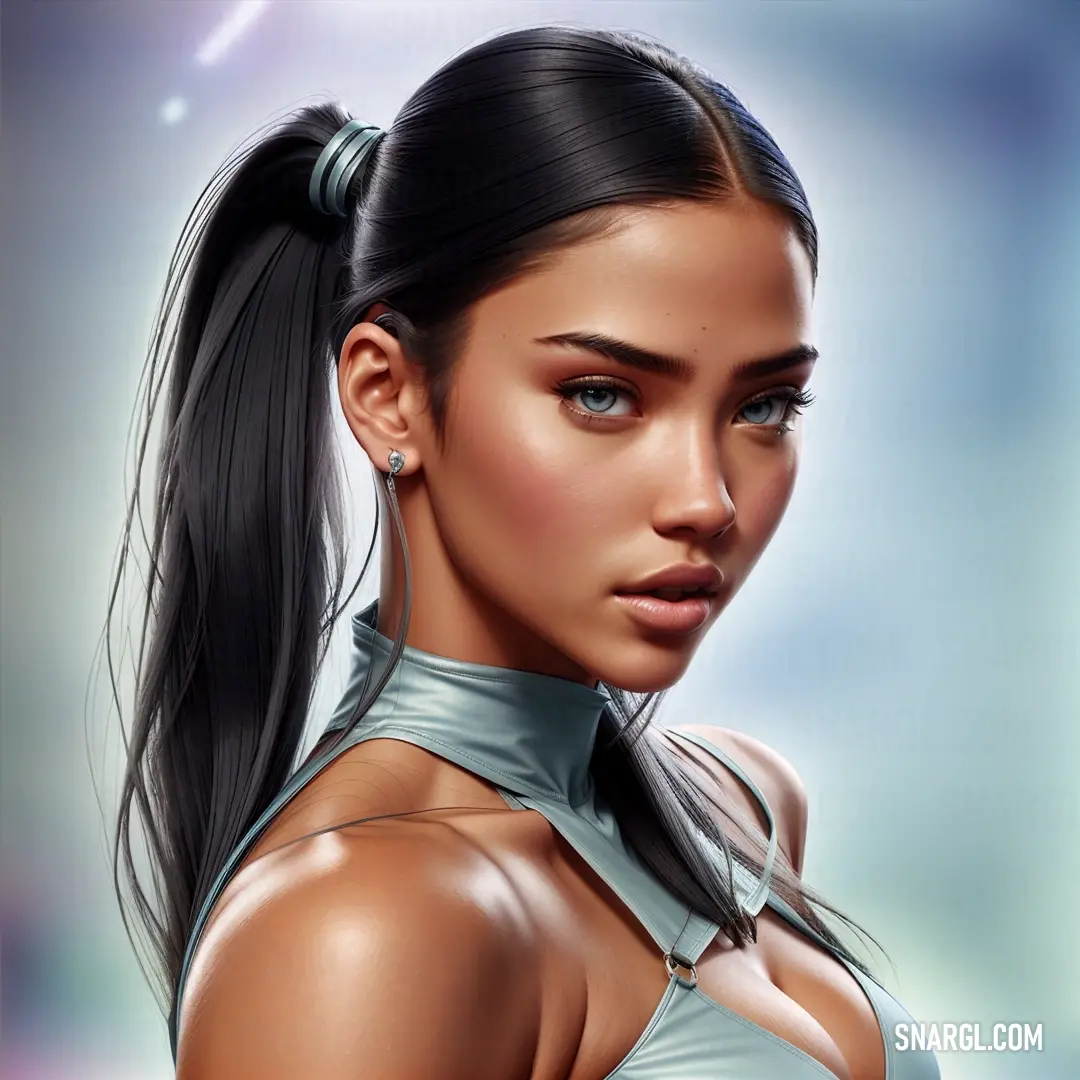 Digital painting of a woman with ponytails