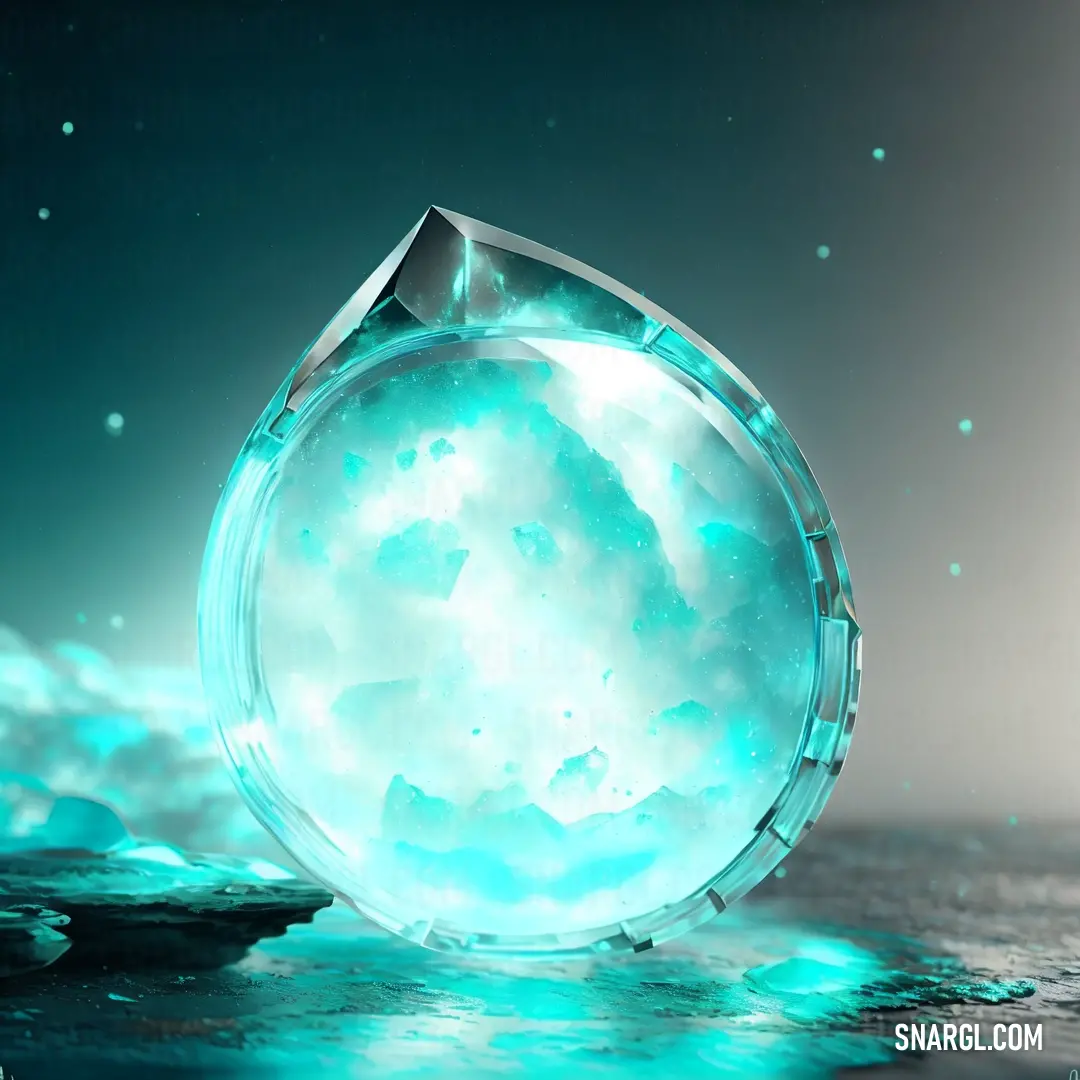 Glass ball with a sky background and water around it