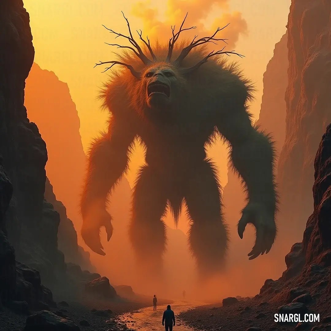 The giant Arborus plods through the desert at sunset, a symbol of strength and survival, defying the harsh environment it traverses. A colossal monster resembling an Arborus strides through an arid desert landscape at sunset, its immense form silhouetted against the vibrant hues of the sky, an embodiment of nature's fearless resilience.
