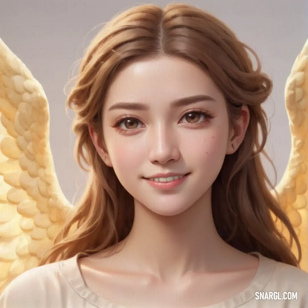 Digital painting of a female Archangel with angel wings on her head and a smile on her face