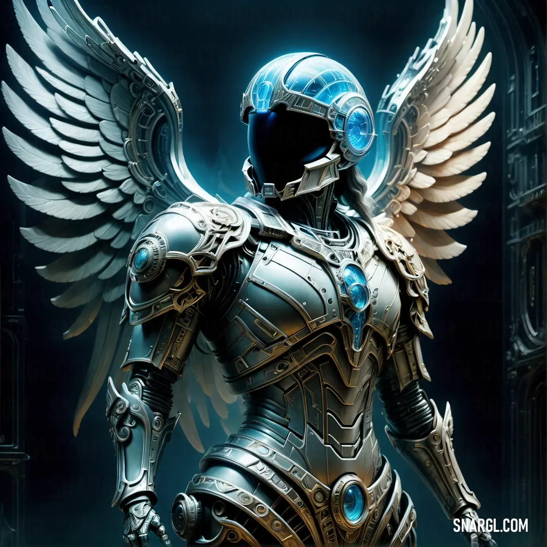 Futuristic female Archangel with wings and armor