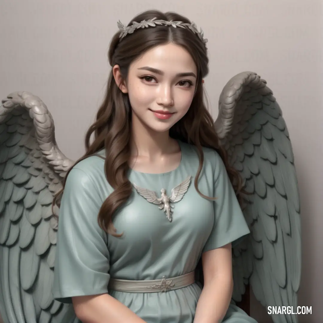 Girl with long hair on a chair with wings on her head