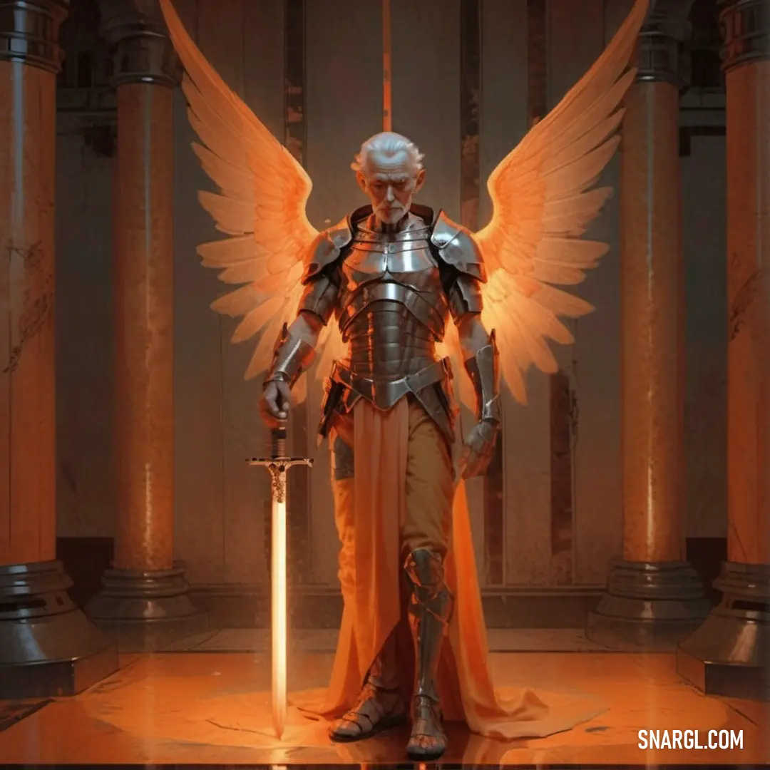 Archangel dressed in armor with wings and a sword in his hand