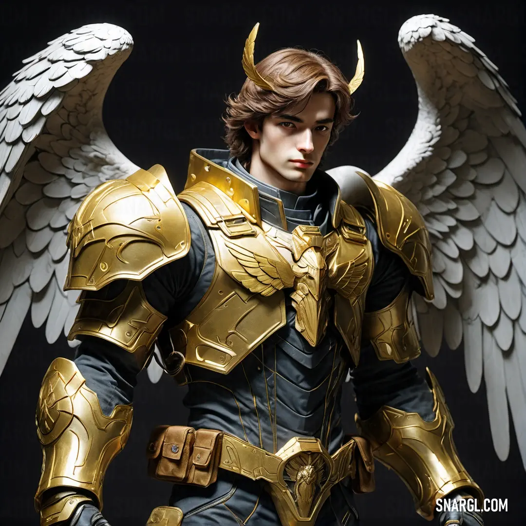Archangel dressed in armor with wings on his head