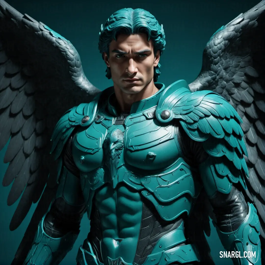 Archangel in a green armor with wings on his chest