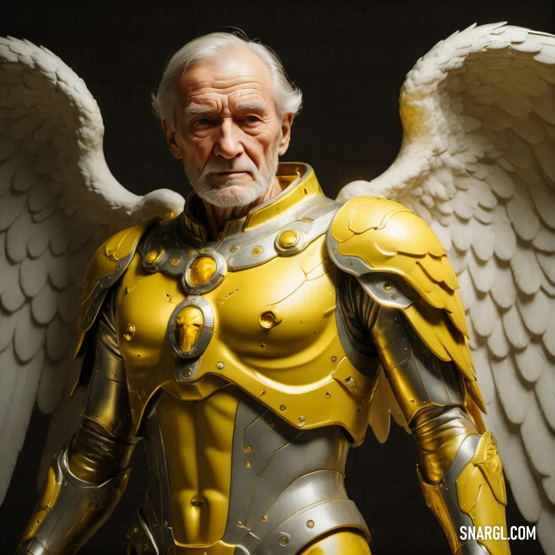 Archangel in a yellow suit with wings on his chest
