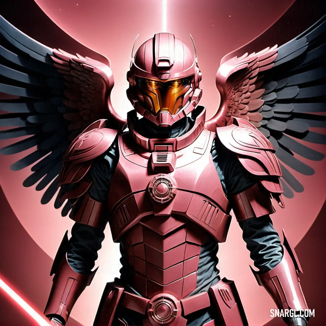 Archangel in armor with wings and a halo around his neck