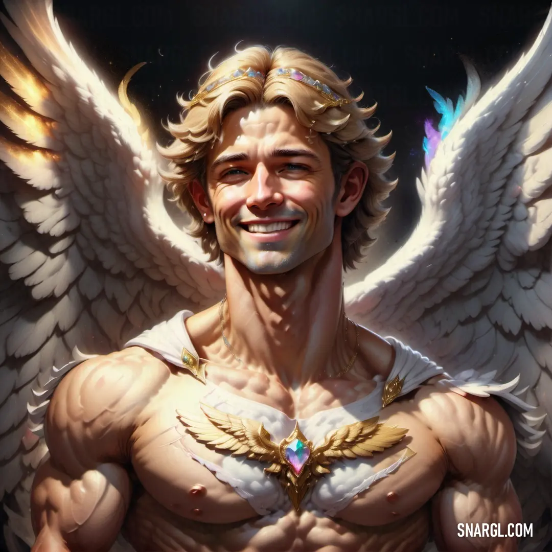 Archangel with a big smile and wings on his chest