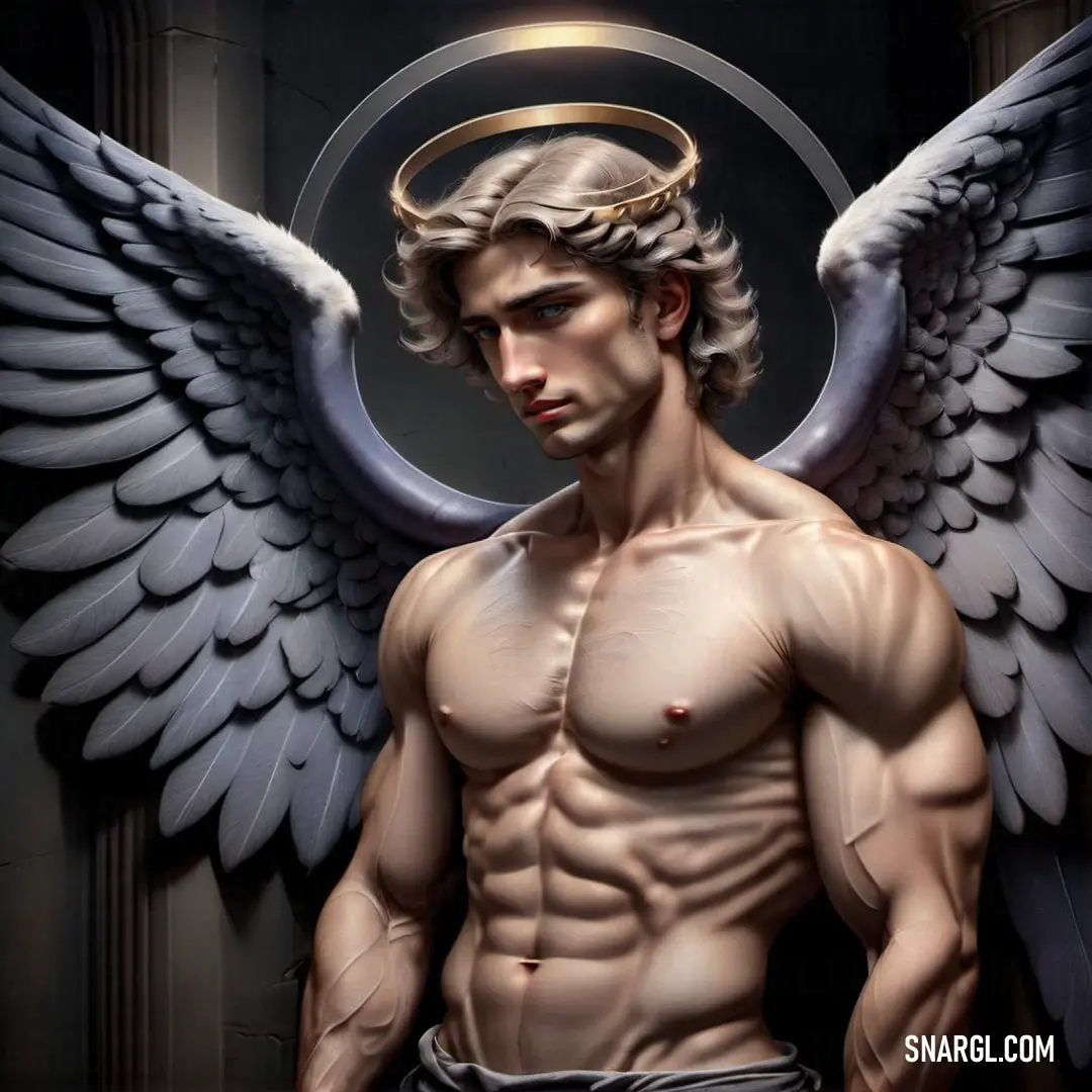 Archangel with a halo and angel wings on his head and chest