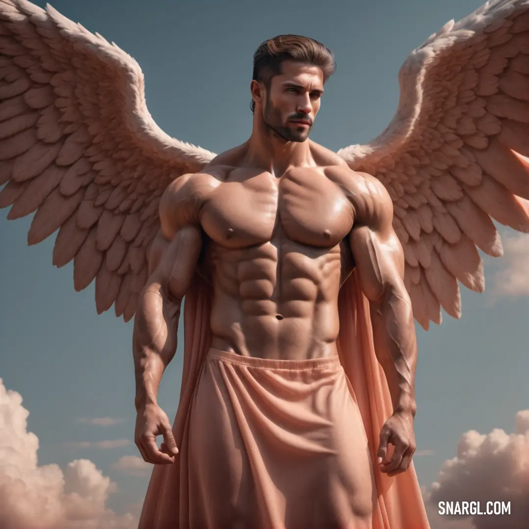 Archangel with a large wing on his chest and a cape on his head