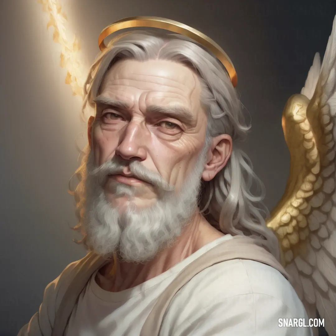 Painting of a male Archangel with a halo and wings on his head