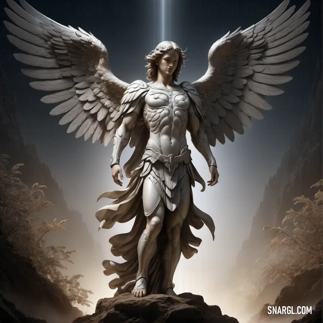 Statue of a male Archangel with wings and a halo above his head
