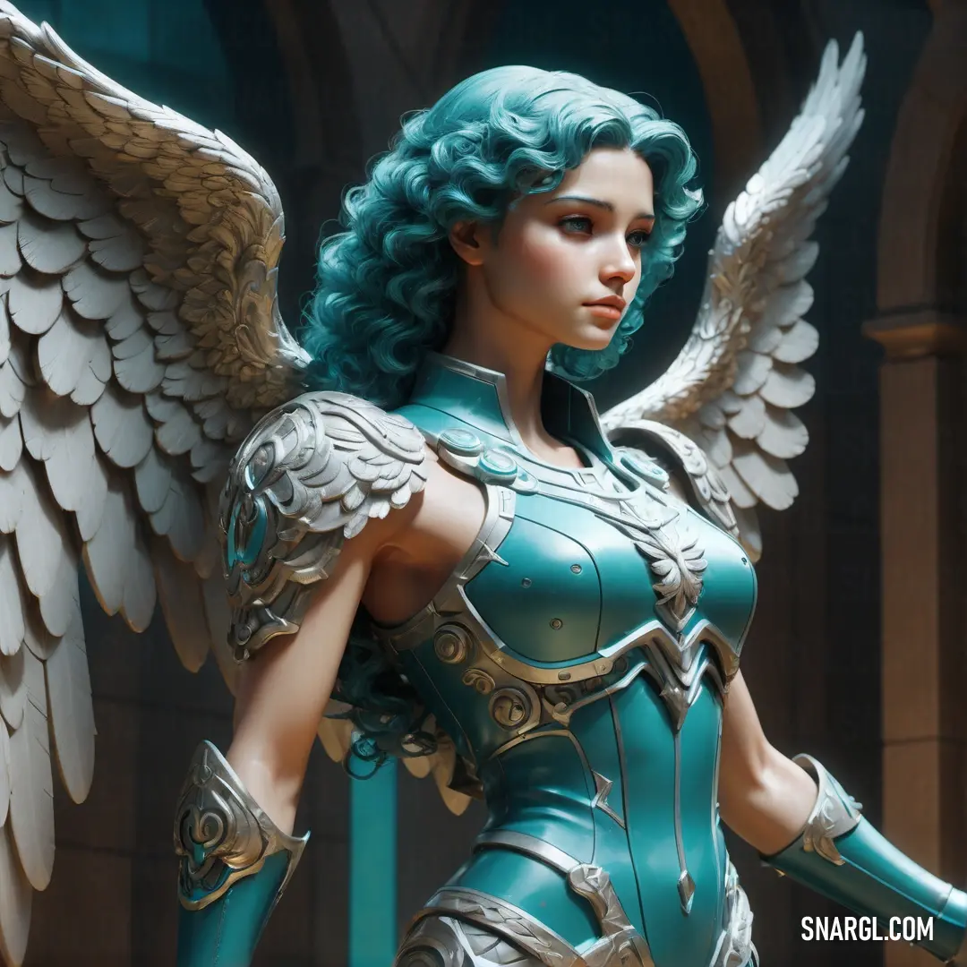 Statue of a female Archangel with wings and armor on her body