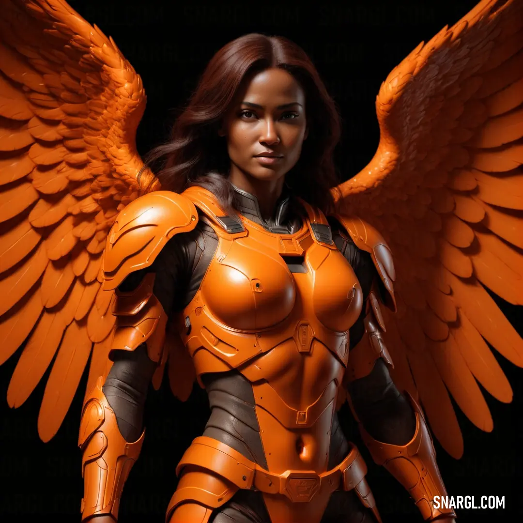 Archangel in a futuristic suit with wings on her chest