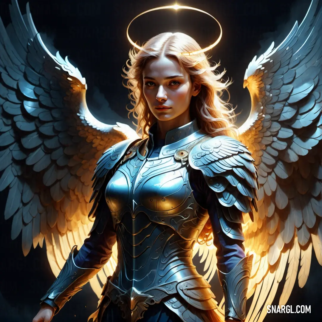 Archangel with angel wings and a halo on her head