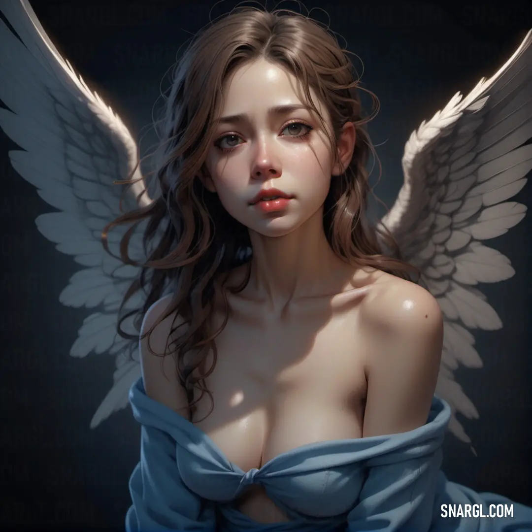 Archangel with angel wings on her chest