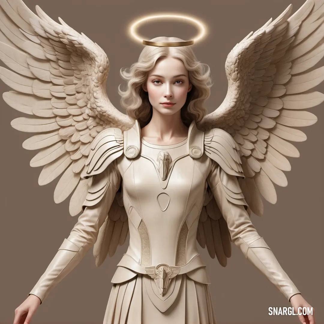 Archangel with angel wings and a halo around her head