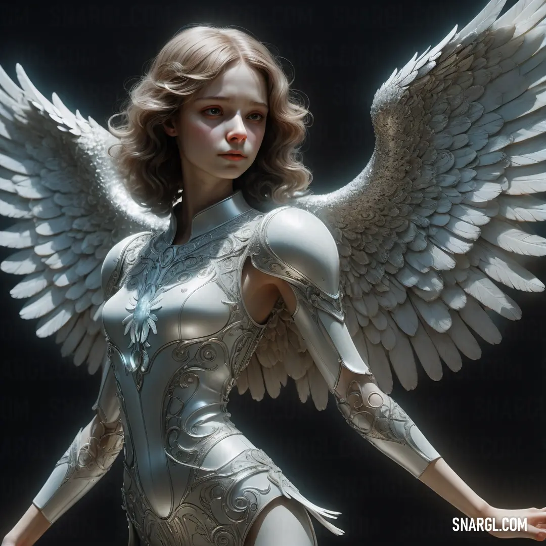 Archangel with white wings and a body suit on