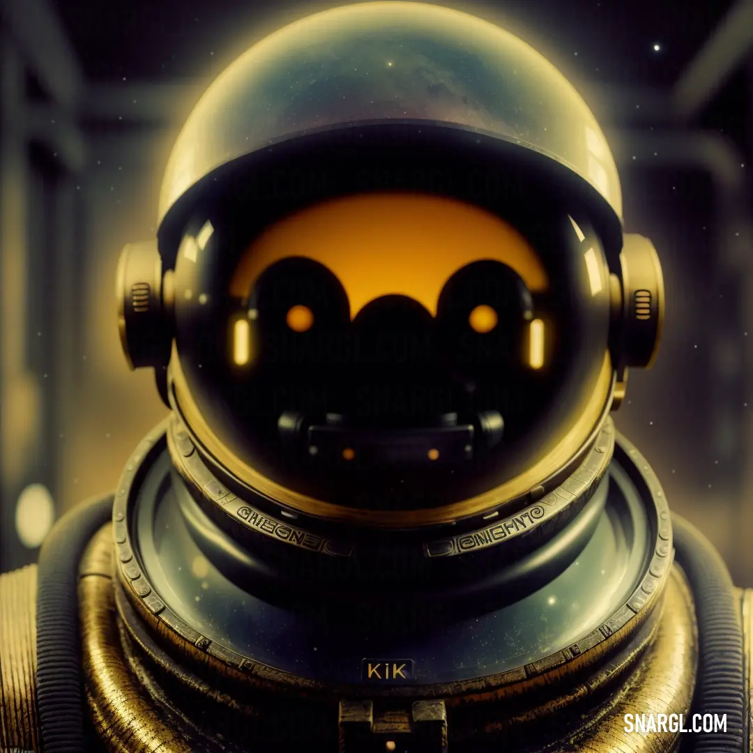 Close up of a space suit with a helmet on it's head and eyes on the front