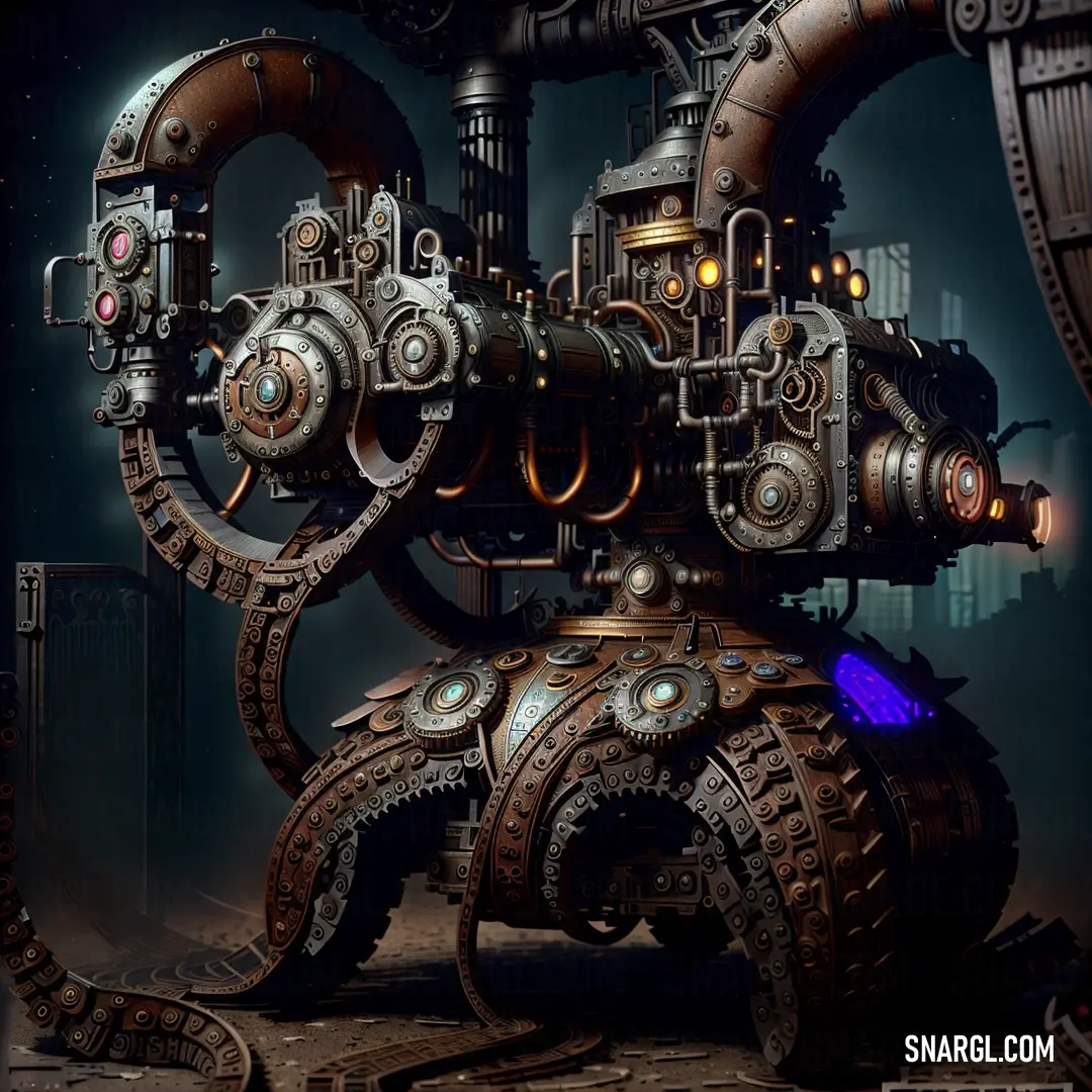 Mechanical machine with a blue light on it's side and a clock on the side of it