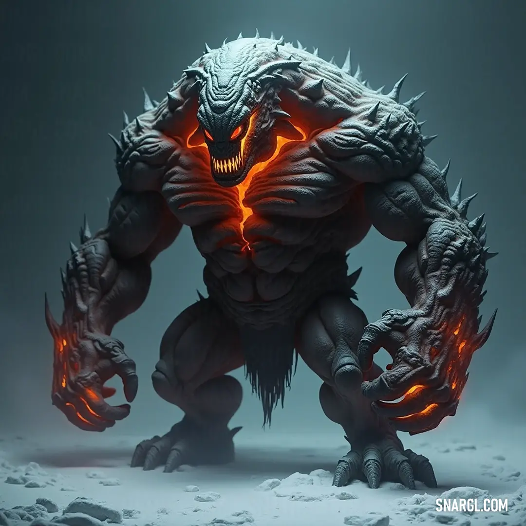 A fearsome Demonic Ash Golem with piercing glowing eyes and striking claws emerges from the darkness, embodying the essence of haunting power. An eerie Demonic Ash Golem, its ferocious glowing eyes and clawed visage emerging from the shadows, evokes a chilling sense of both fear and fascination in the darkness.
