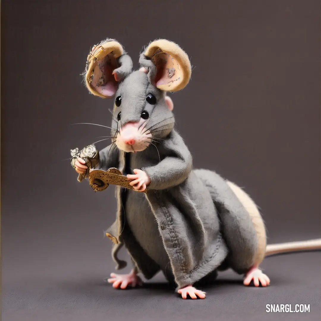 Mouse holding a piece of wood in its hand and wearing a mouse costume