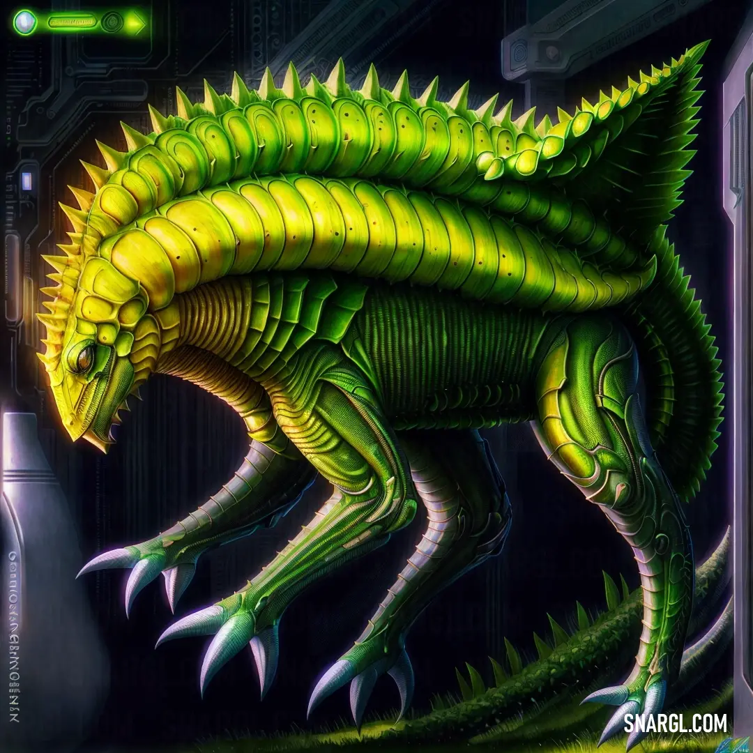 Green creature with spikes on its head and legs