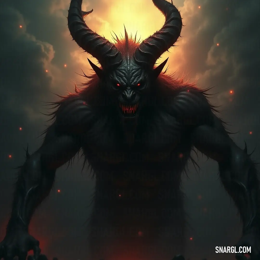 Demonic Astaroth, illuminated by the full moon, showcases his fearsome horns and fangs, creating a unique blend of majesty and terror in the night. Astaroth, with striking horns and sharp fangs, stands proudly under a full moon's glow. The ethereal light reflects off his features, enhancing his fierce yet majestic countenance in a surreal nocturnal setting.