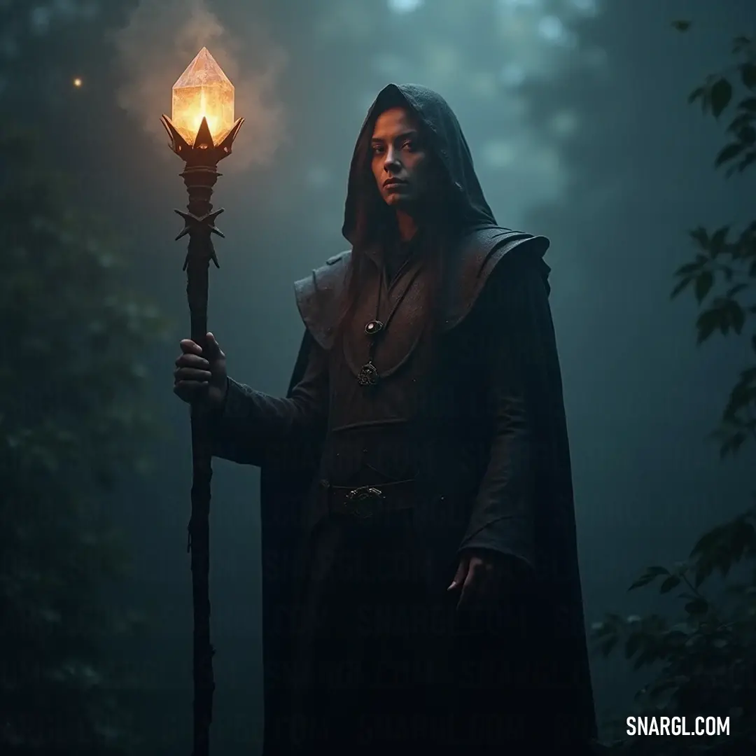 Astral Mage in a hooded jacket guides his way through a misty forest, holding a glowing light. Shrouded in a hooded jacket, the Astral Mage lights his way through a fog-laden forest, where ethereal trees loom silently. The glowing light in his hand serves as a beacon against the encroaching shadows.