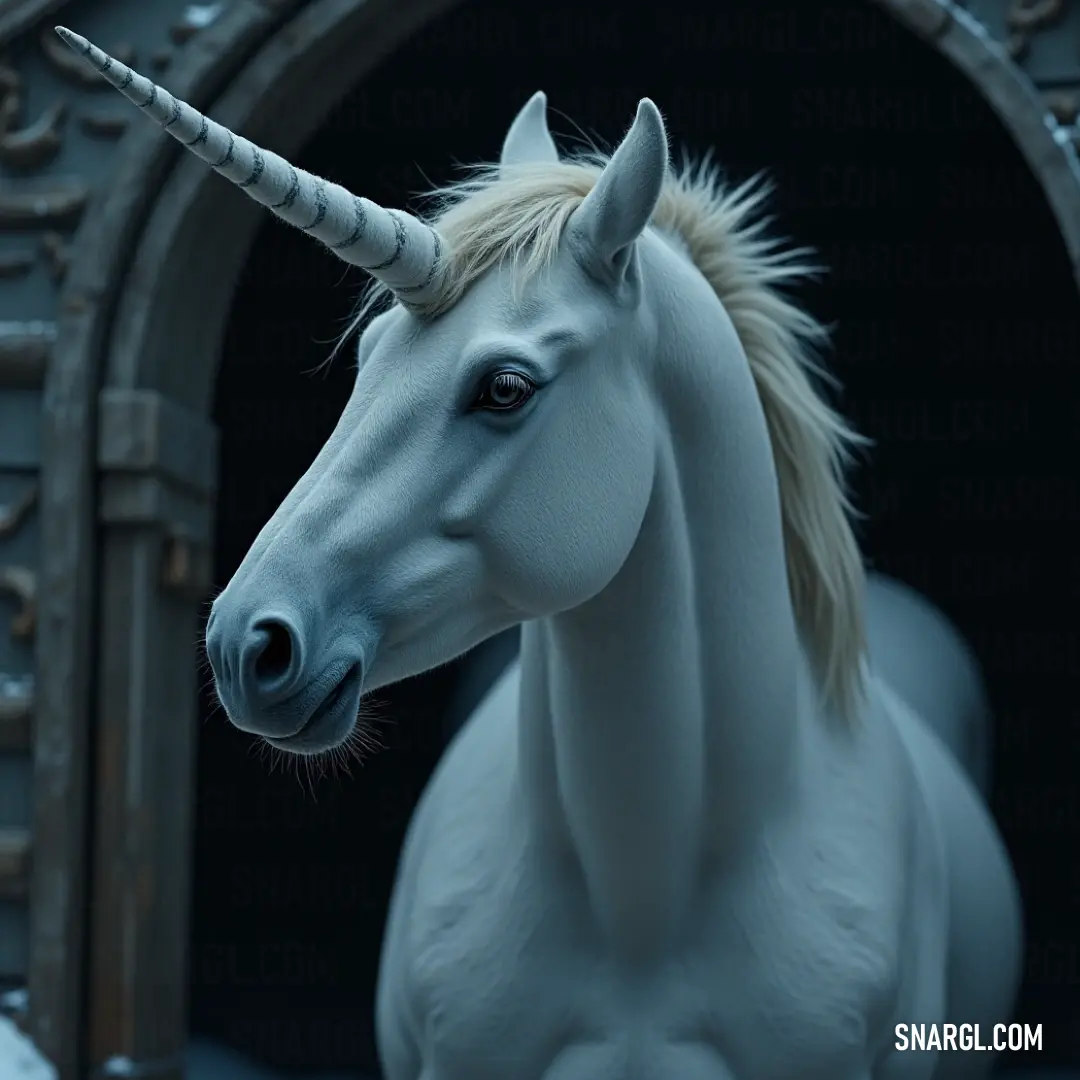 With a majestic stance before an alluring doorway, the White Astral Unicorn captivates onlookers, hinting at magical journeys waiting beyond. In front of an enchanted doorway, a majestic White Astral Unicorn with a flowing white mane stands regally, its graceful stature promising adventures beyond the threshold into a world of magic.