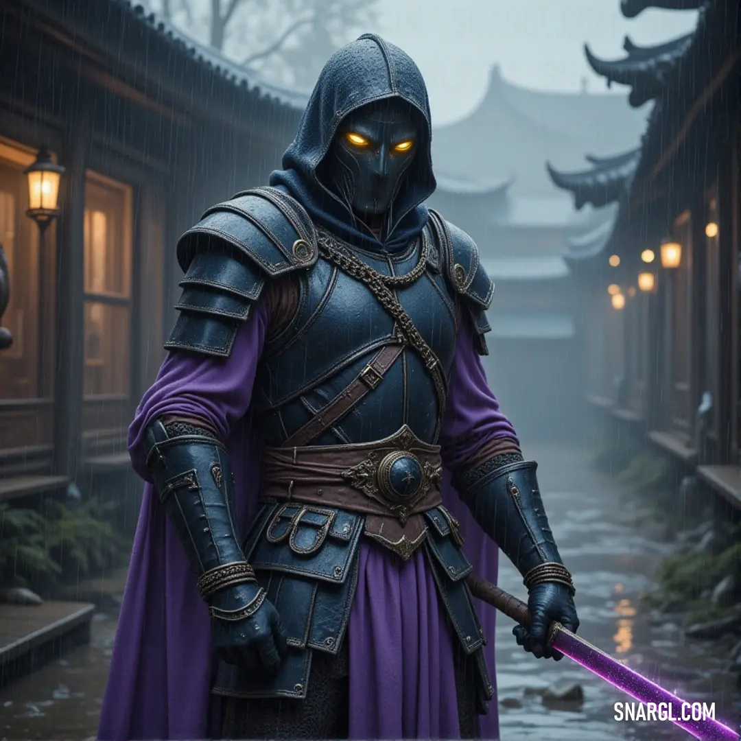 An Astronomer in a rich purple outfit holds a sword in a courtyard surrounded by lanterns, their contemplative expression signaling their readiness to unlock the secrets of the cosmos. The Astronomer, clad in a deep purple robe, stands in an ancient courtyard, a sword gripped firmly in one hand. Surrounded by lanterns, their focused gaze suggests a mind always searching the stars, ready for whatever the night sky reveals.
