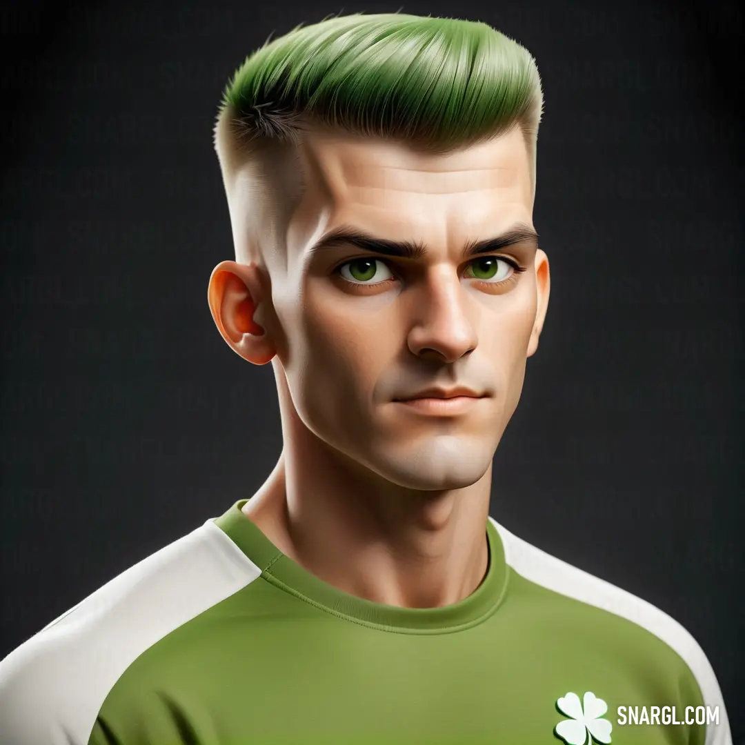 Man with a green hair and a shamrock shirt on