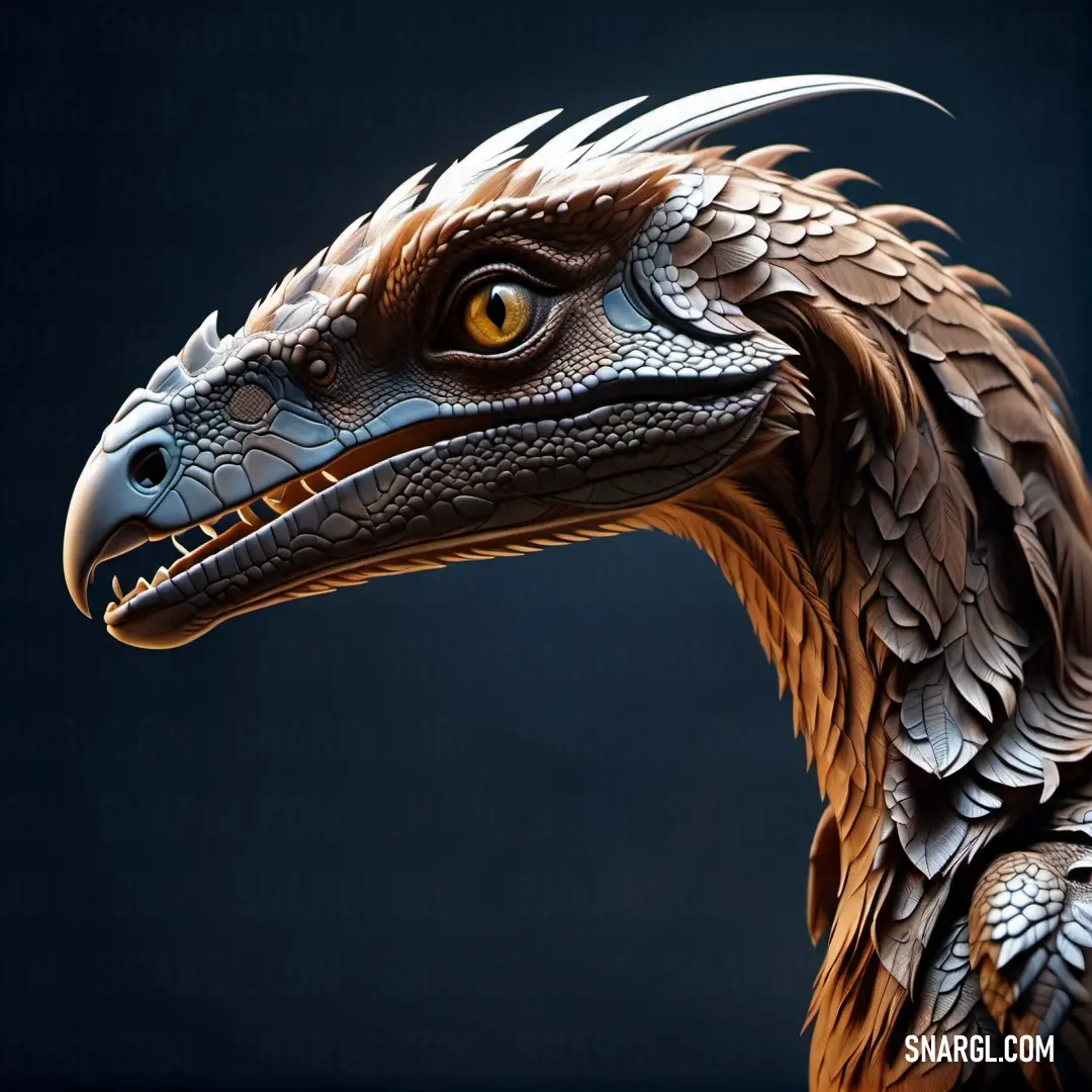 Close up of a Austroraptor head with a black background