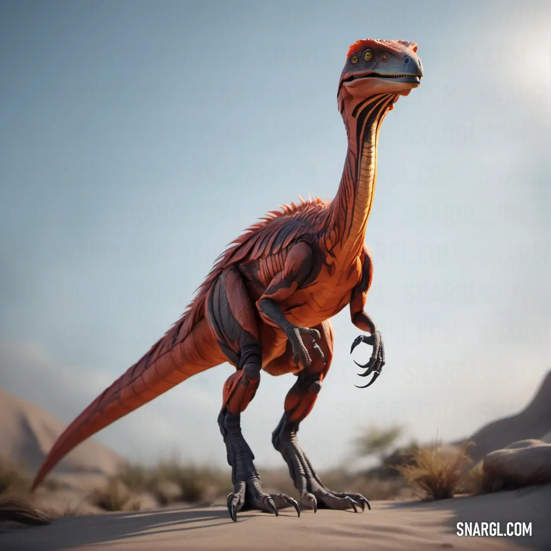 Austroraptor is walking in the desert with a sky background