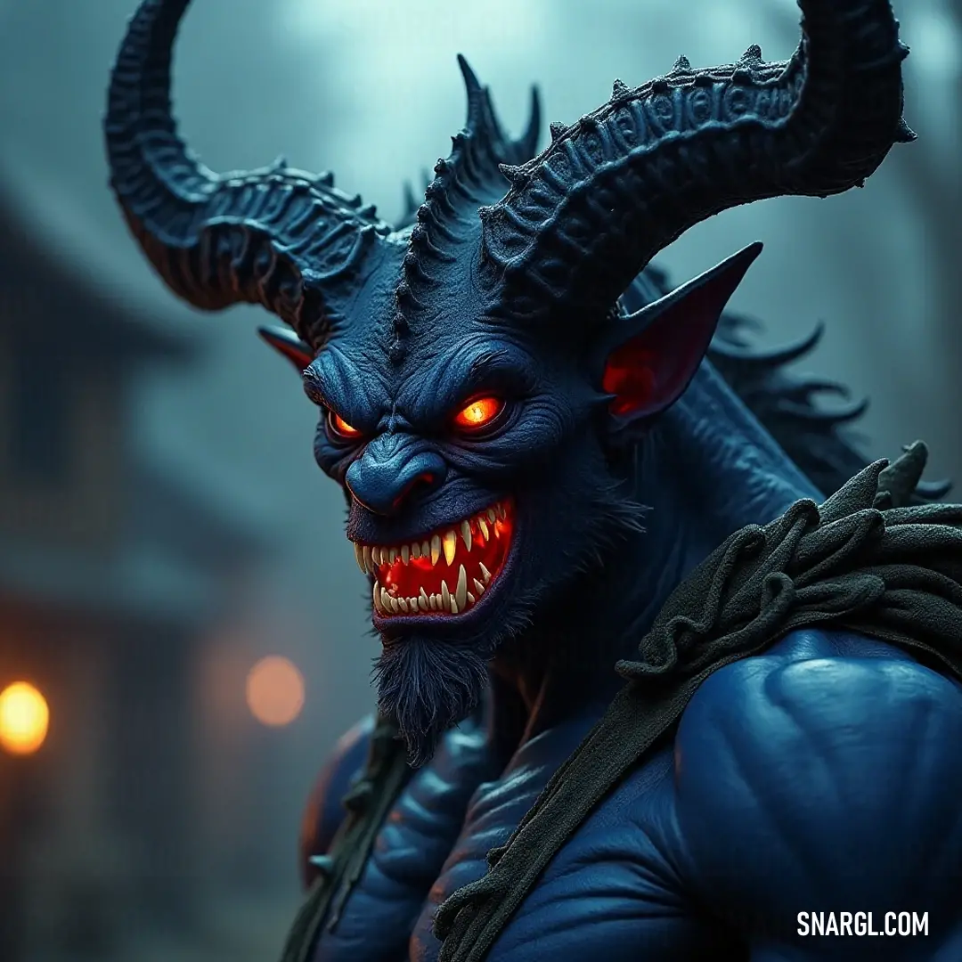 A powerful figure of Demonic Azazel emerges at night, his striking red eyes and formidable horns contrasting sharply against a shadowy backdrop illuminated by the haunting brilliance of a full moon. A fierce Demonic Azazel stands defiantly on a dimly lit street corner, his red eyes ablaze and horns prominent, surrounded by the eerie light of a full moon that casts an ominous glow.