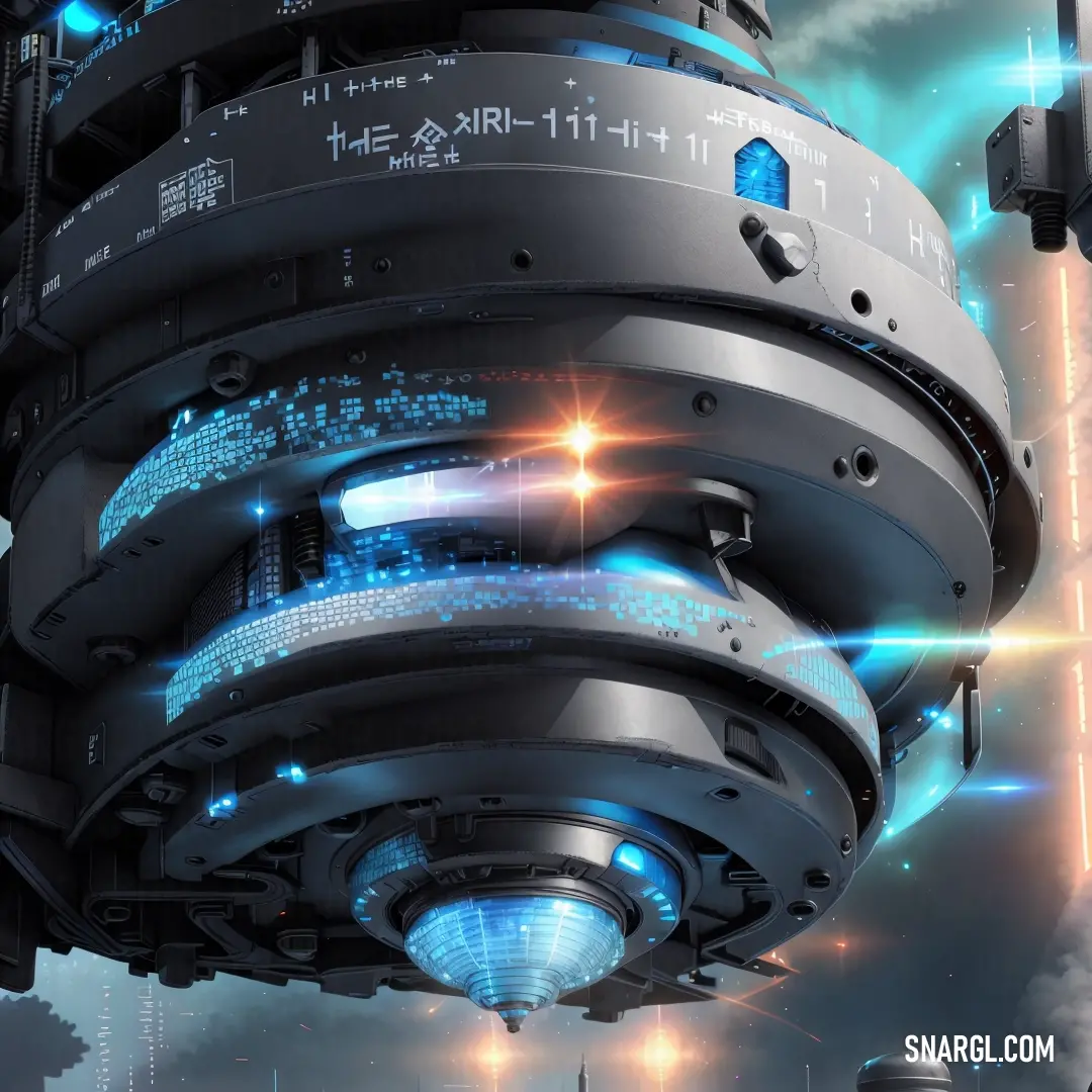 Futuristic space station with a blue light coming out of it's centerpieces