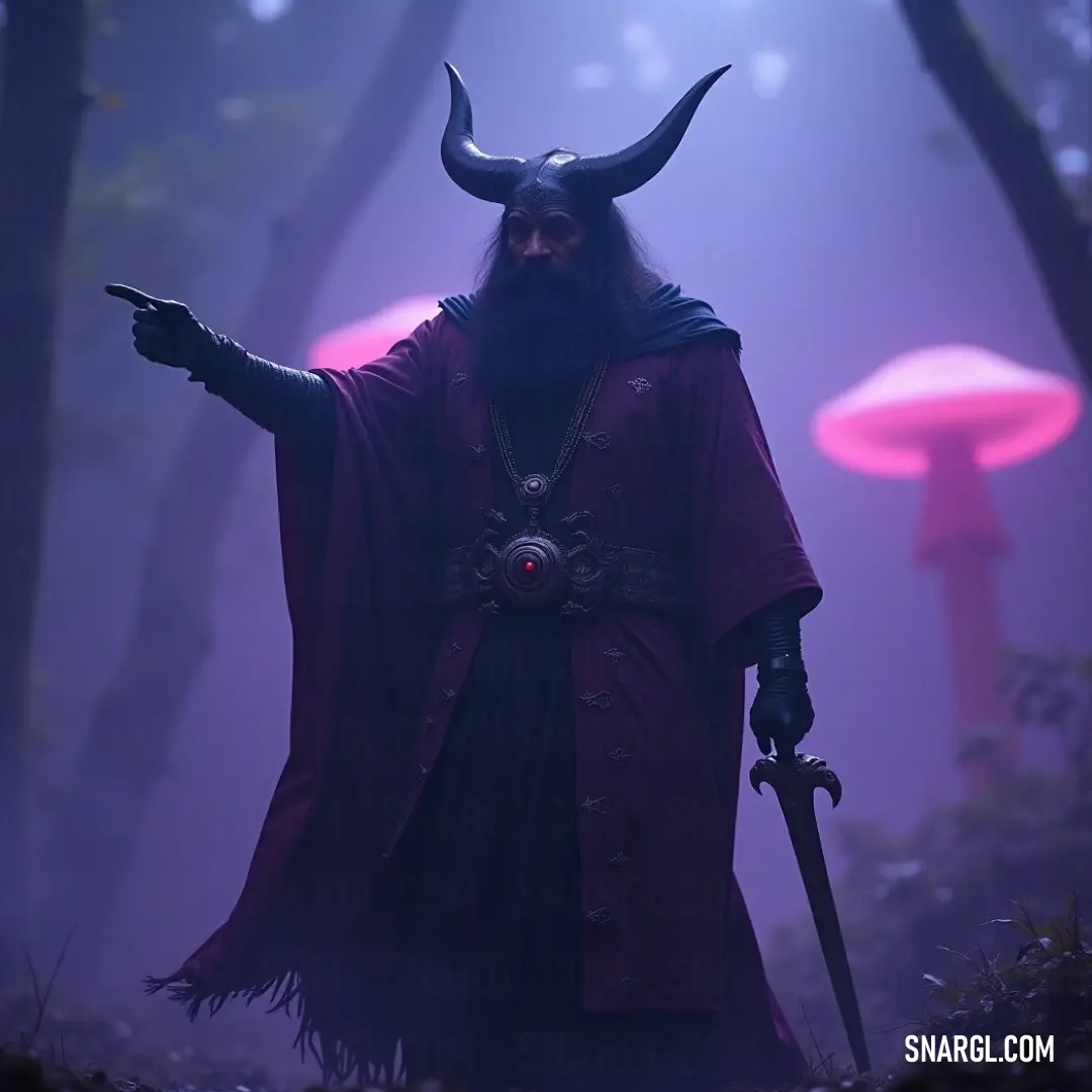 A valiant figure dressed in an elaborate horned costume raises a sword, pointing towards a distant horizon, surrounded by a rich landscape that beckons for exploration. A hero dressed in an intricate horned costume holds a sword raised high while passionately gesturing towards the horizon, set against a rich backdrop that speaks of distant adventures awaiting discovery.