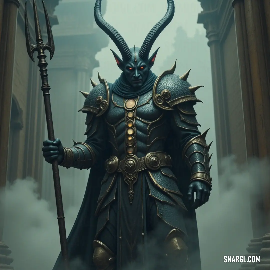 A figure in a horned costume holds a fiery staff, radiating a sense of power and mysticism, standing as an imposing force in a world of fantasy and strength. A powerful figure dressed in a horned costume stands firm, holding a staff of fire in one hand, exuding an aura of mysticism and strength. The fiery staff illuminates their presence, making them appear as a force to be reckoned with.